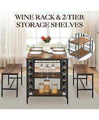 gaomon 3-Piece 4-Person Dining Set with Wine Rack and Storage