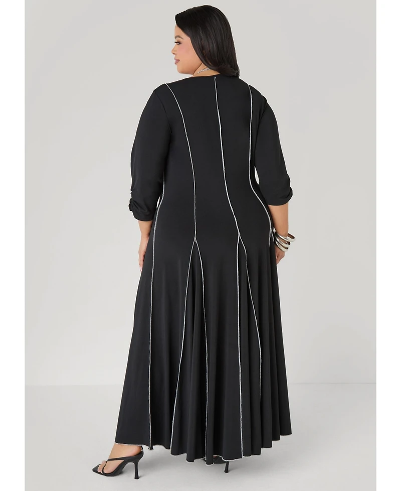 Ashley Stewart Women's Plus Ruched Sleeve Seamed Maxi Dress