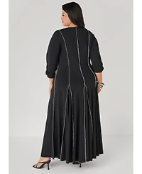 Ashley Stewart Women's Plus Ruched Sleeve Seamed Maxi Dress