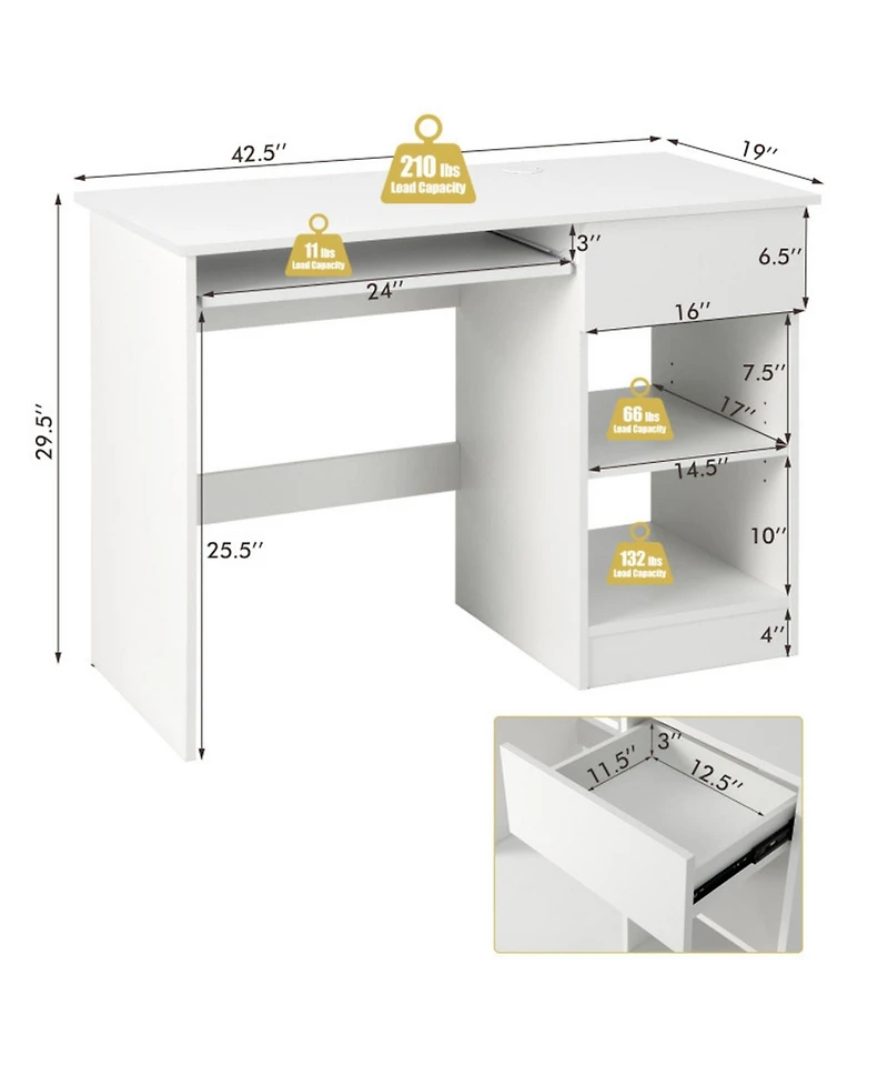 Gouun Wood Multi-Tier Computer Desk with Drawer Storage