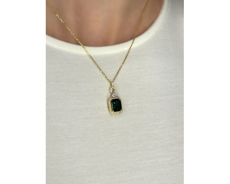 Suzy Levian Sterling Silver Emerald Cut Cubic Zirconia Art Deco Drop Pendant