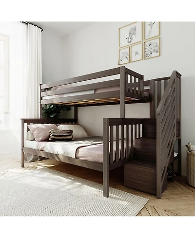 Max & Lily Solid Wood Twin over Full with Staircase for Kids