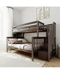 Max & Lily Solid Wood Twin over Full with Staircase for Kids