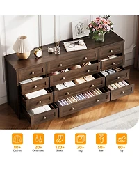 gaomon 12 Drawer Wood Dresser with Wide Top for 65" Tv, Modern Farmhouse Storage Cabinet Bedroom