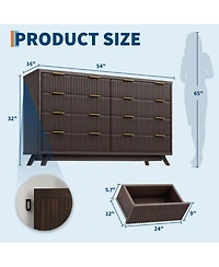 gaomon 54" Fluted 8 Drawer Dresser with Curved Design and Metal Handles, Wood Storage Chest