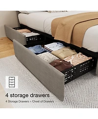 homfan Upholstered Platform Bed Frame with 4 Storage Drawers and Adjustable Diamond-Tufted Headboard, No Box Spring Needed