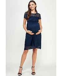 Hello Miz Maternity Crew Neck Floral Lace Dress with Empire Waist