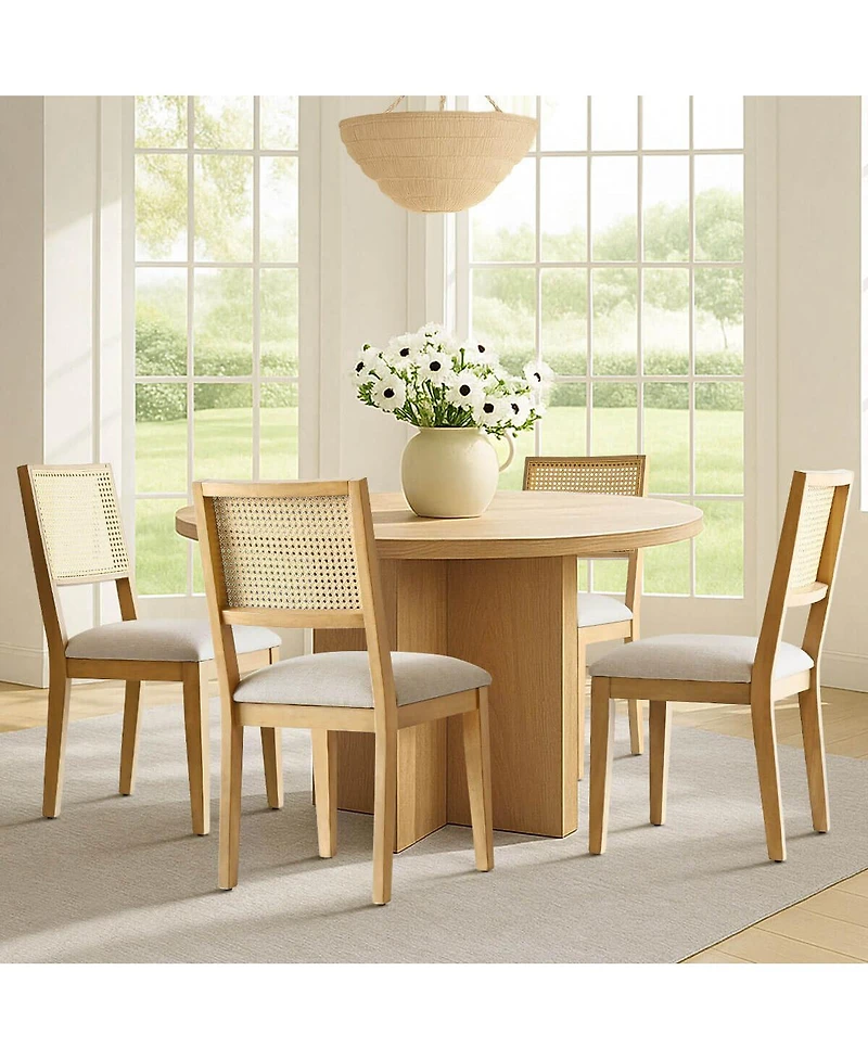 Maison Boucle Cane Back Upholstered Dining Chairs Set of 2, Farmhouse Wood