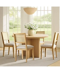 Maison Boucle Cane Back Upholstered Dining Chairs Set of 2, Farmhouse Wood