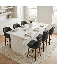 Maison Boucle Walnut Wood Swivel Counter Height Stools Set of 6, Chenille, Armless