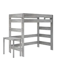 Max and Lily Solid Wood Loft Bed with Desk, Modern Farmhouse High Twin For Kids