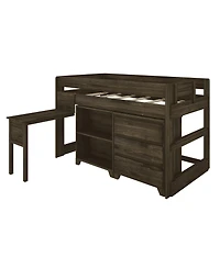 Max & Lily Modern Farmhouse Low Loft Bed, Twin Bed Frame for Kids with 3-Drawer Dresser, 2-Shelf Bookcase and Hook-on Desk