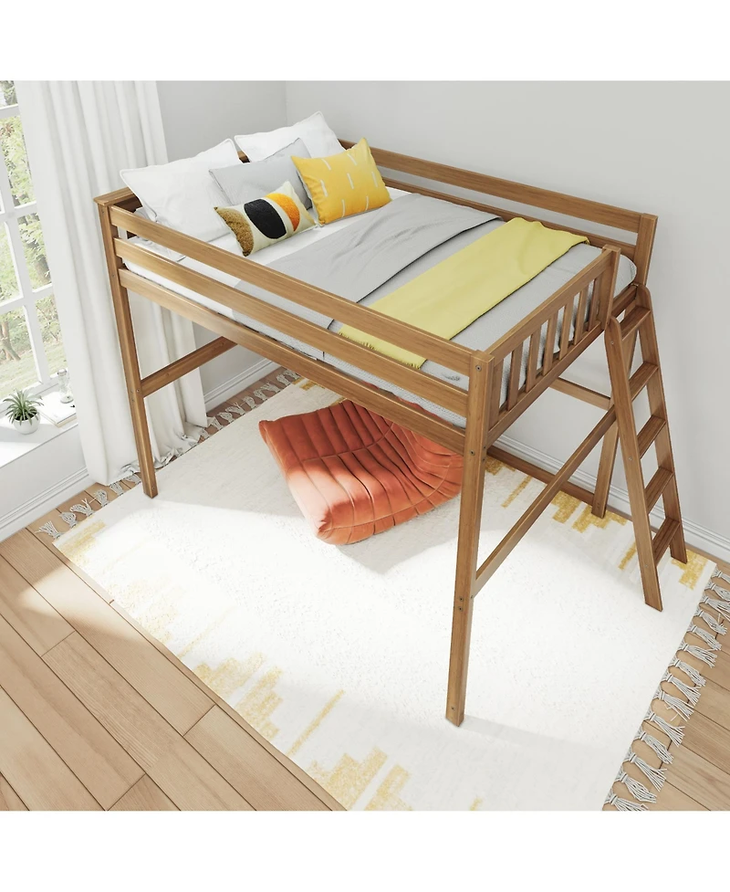 Max & Lily Full High Loft Bed with Ladder on End, Solid Wood Frame, Space Saving, 400 lbs Weight Capacity, Easy Assembly