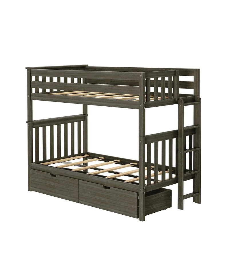 Max & Lily Twin Bunk Bed With Ladder on End and Storage Drawers