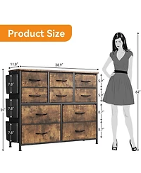 gaomon Fabric 10 Drawer Dresser with Metal Frame, Storage Organizer with Side Pockets and Hooks