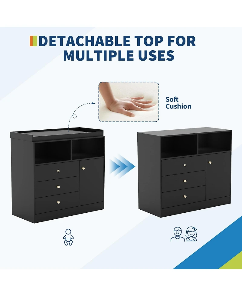 gaomon Nursery Dresser with Detachable Changing Top, Wooden Diaper Station Shelves and Cabinet