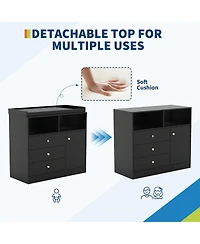 gaomon Nursery Dresser with Detachable Changing Top, Wooden Diaper Station Shelves and Cabinet