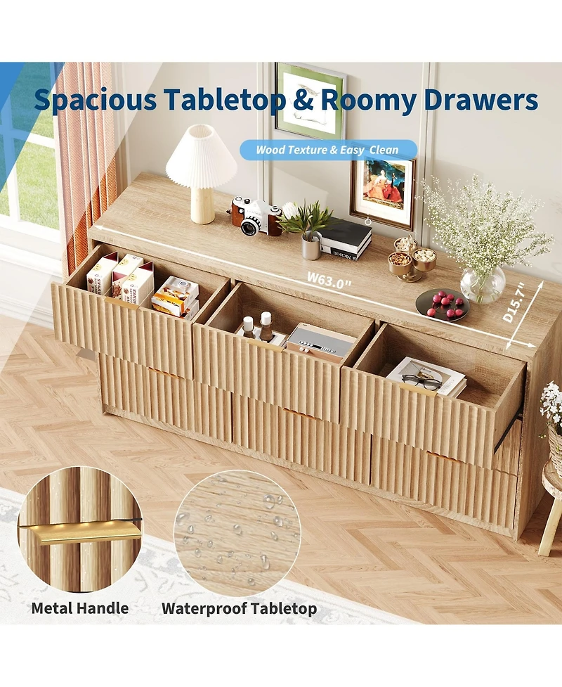gaomon 9 Drawer Fluted Dresser, Large Wood Storage Chest Organizer for Bedroom Living Room Home Office