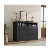 gaomon 6 Drawer Modern Wooden Dresser with 2 Open Shelves, 47" Wide Handleless Storage Chest for Bedroom