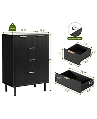 gaomon Wave Fluted 5 Drawer Modern Dresser with Metal Legs, Wood Storage Chest for Bedroom Hallway
