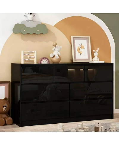 gaomon 55" Full High Gloss Dresser with 7 Drawers, Modern Wide Storage Chest for Bedroom