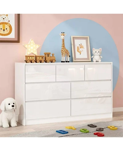 gaomon 55" Full High Gloss Dresser with 7 Drawers, Modern Wide Storage Chest for Bedroom