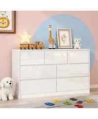 gaomon 55" Full High Gloss Dresser with 7 Drawers, Modern Wide Storage Chest for Bedroom