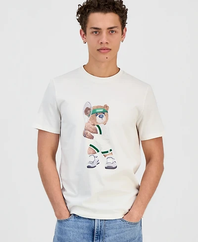 Guess Men's Berry Tennis Bear Graphic T-Shirt