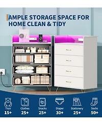 gaomon Tall 4 Drawer Dresser with Rgb Led Lights and Charging Station, App Controlled Storage Cabinet for Bedroom