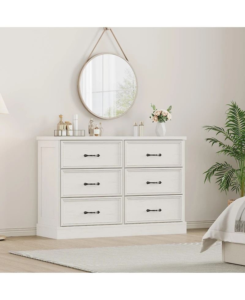 gaomon 6 Drawer Wooden Dresser, 47" Wide Chest with Large Storage Drawers for Bedroom or Living Room