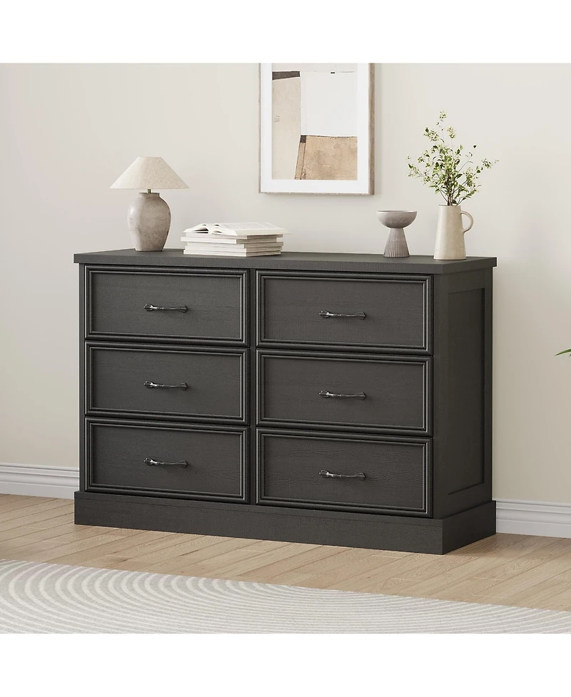 gaomon 6 Drawer Wooden Dresser, 47" Wide Chest with Large Storage Drawers for Bedroom or Living Room