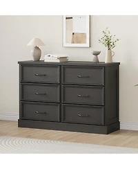 gaomon 6 Drawer Wooden Dresser, 47" Wide Chest with Large Storage Drawers for Bedroom or Living Room