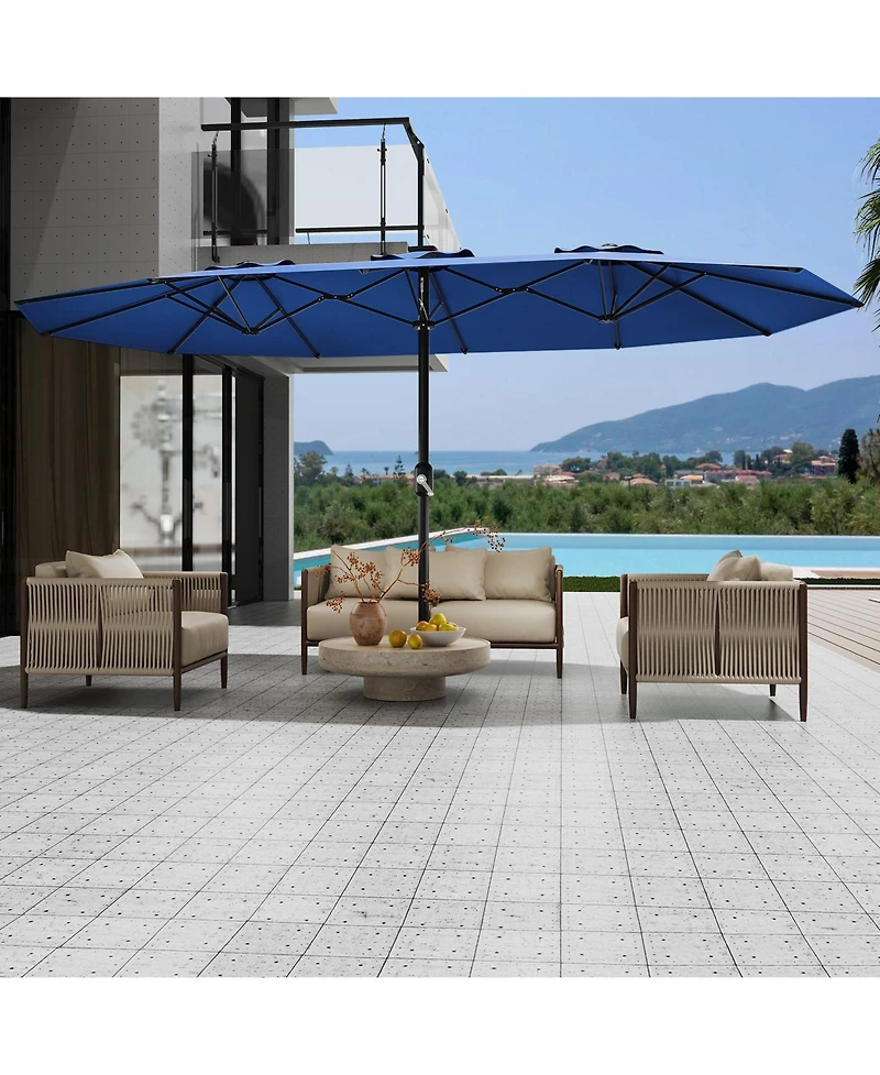 gaomon Large Outdoor 15FT Double-Sided Rectangular Patio Umbrella with Base for Pool, Lawn