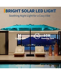 Gaomon Outdoor 15FT Double-Sided Rectangular Patio Umbrella with Base and 36 Solar Led Lights for Pool, Lawn