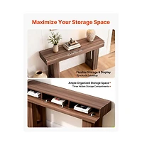 Sugift 63 Inch Console Table Farmhouse Desk Behind the Couch Wooden Rectangle