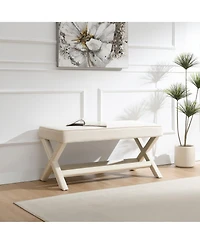 Rainsken Comfort Double Ottoman Bench - Stylish X-Crossed Legs, Velvet Upholstered and Plush Piped Cushion for Bedroom Living Room