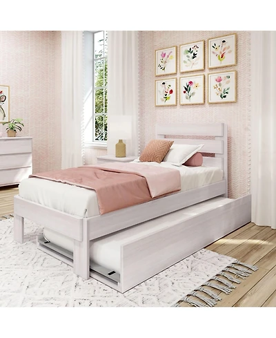 Max and Lily Solid Wood Farmhouse Twin Bed with Plank Headboard Trundle