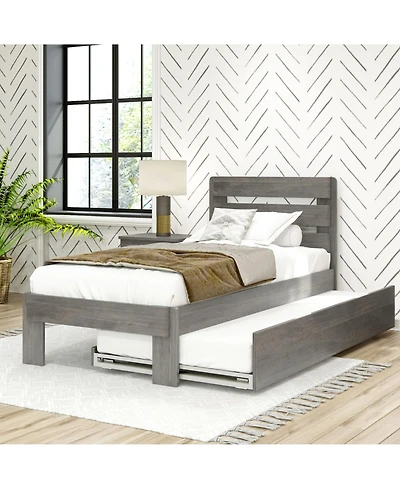 Max and Lily Solid Wood Farmhouse Twin Bed with Plank Headboard Trundle
