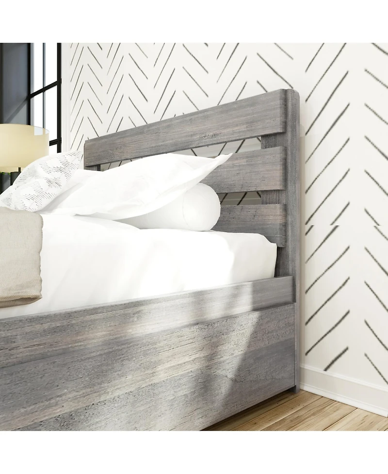 Max and Lily Full Bed Frame, Farmhouse Solid Wood Platform with Headboard Trundle