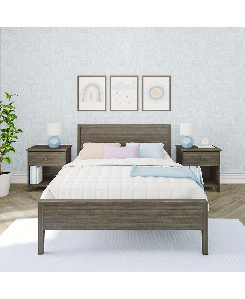 Max and Lily Full Bed Frame with Headboard, Solid Wood Platform for Kids, Pecan