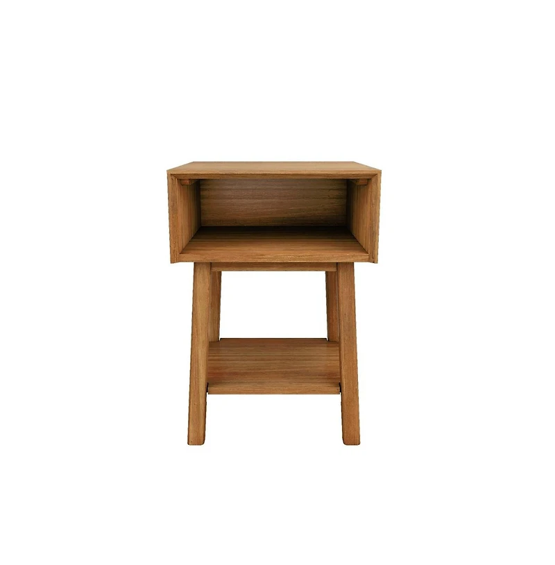 Max and Lily Mid-Century Modern Cubby Nightstand, Pecan