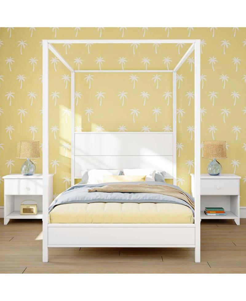 Max and Lilly Haven Canopy Bed with Square Post Wood Headboard (Full), Blonde