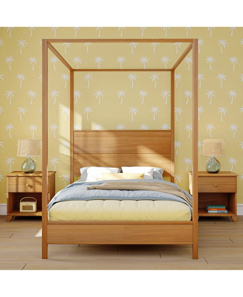 Max and Lilly Haven Canopy Bed with Square Post Wood Headboard (Full), Blonde