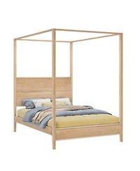 Max and Lilly Haven Canopy Bed with Square Post Wood Headboard (Full), Blonde