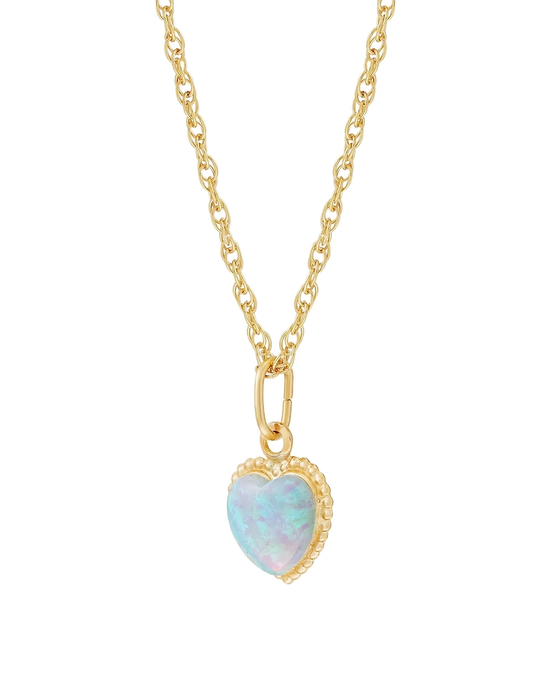 Macy's Created White Opal (6mm) Heart Pendant Necklace 10k Yellow Gold (Also Available Pink & Blue Opal)