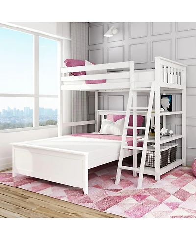 Max and Lily Solid wood L-Shaped Bunk Bed, Twin over Full with Bookcase for Kids, Clay