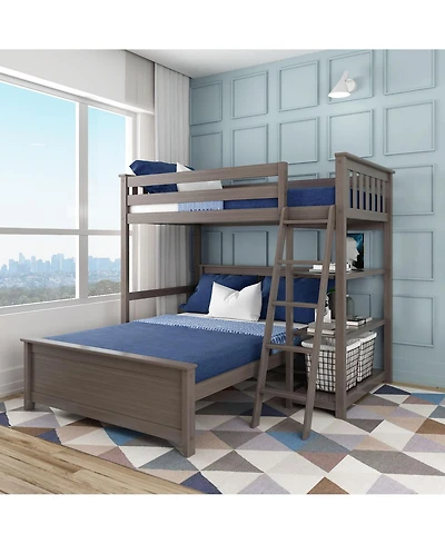 Max and Lily Solid wood L-Shaped Bunk Bed, Twin over Full with Bookcase for Kids, Clay