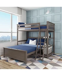 Max and Lily Solid wood L-Shaped Bunk Bed, Twin over Full with Bookcase for Kids, Clay