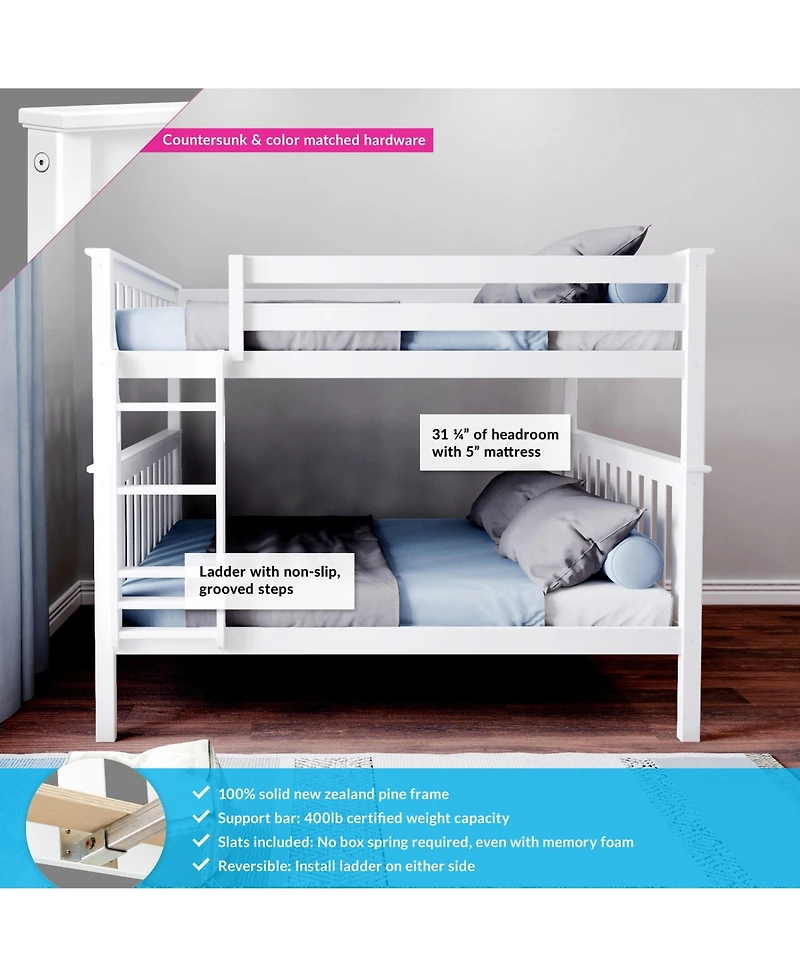 Max and Lily Full over Bunk Bed for Kids, Solid Wood Platform Bed, No Box Spring Needed