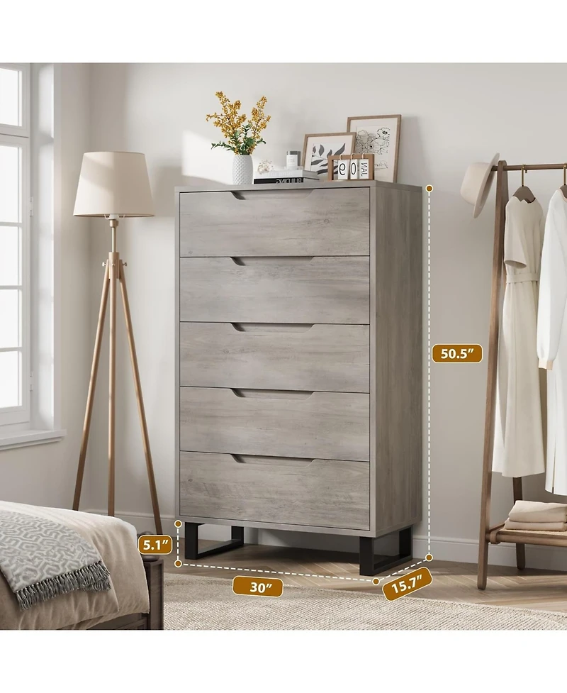 gaomon 5-Drawer Dresser for Bedroom, 50" Tall Freestanding Vertical Wooden Chest Storage
